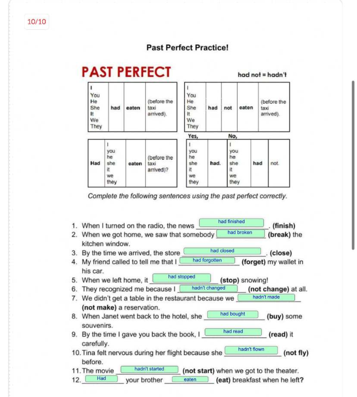 Past Perfect Practice Exercises for English Grammar (ENG101) - Studocu