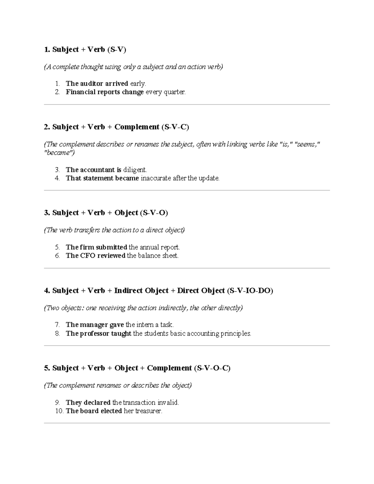 Sentence Patterns - QUIZ/ACTIVITY - Studocu