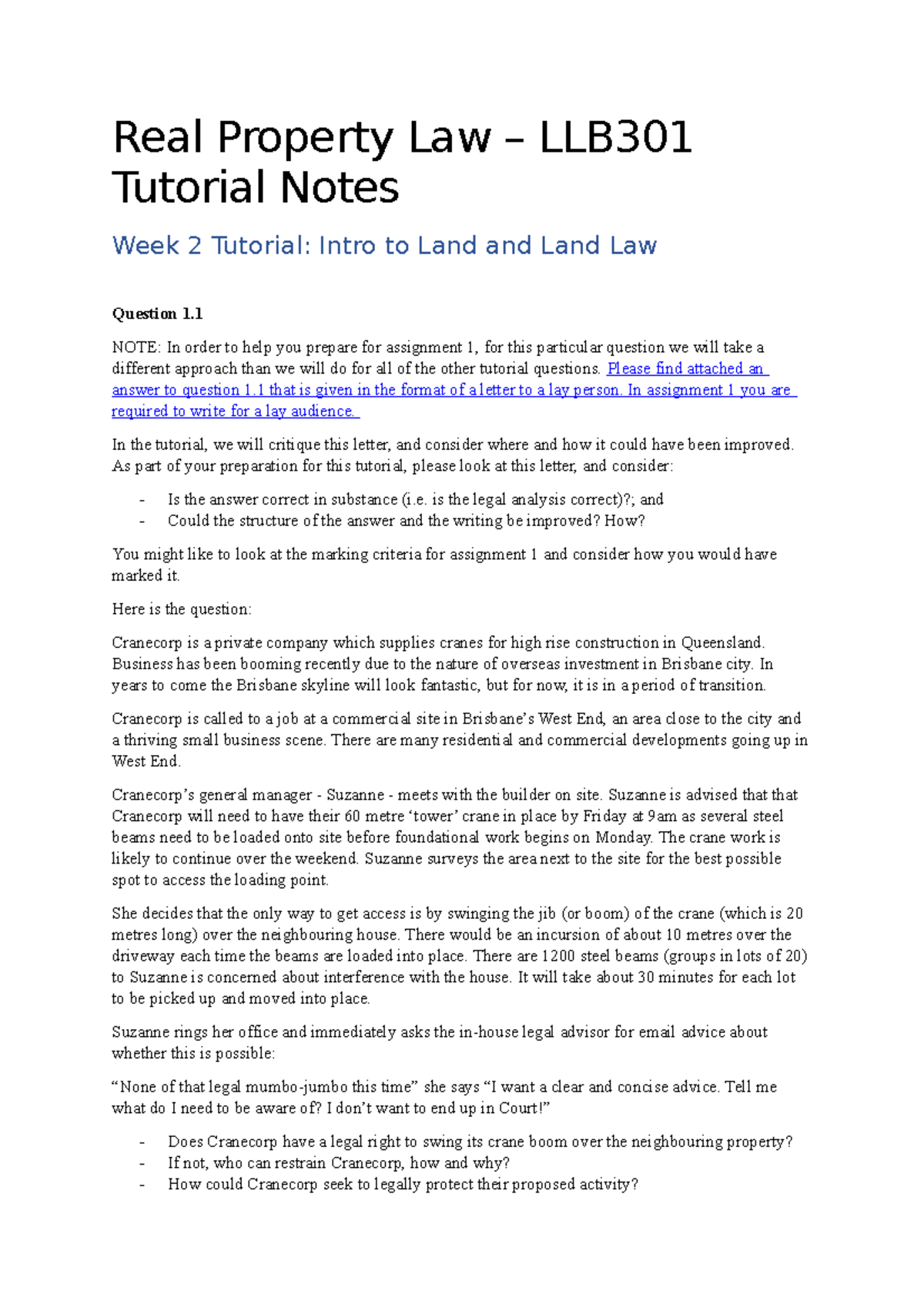 LLB301 Tutorial Notes: Intro to Real Property Law and Native Title ...