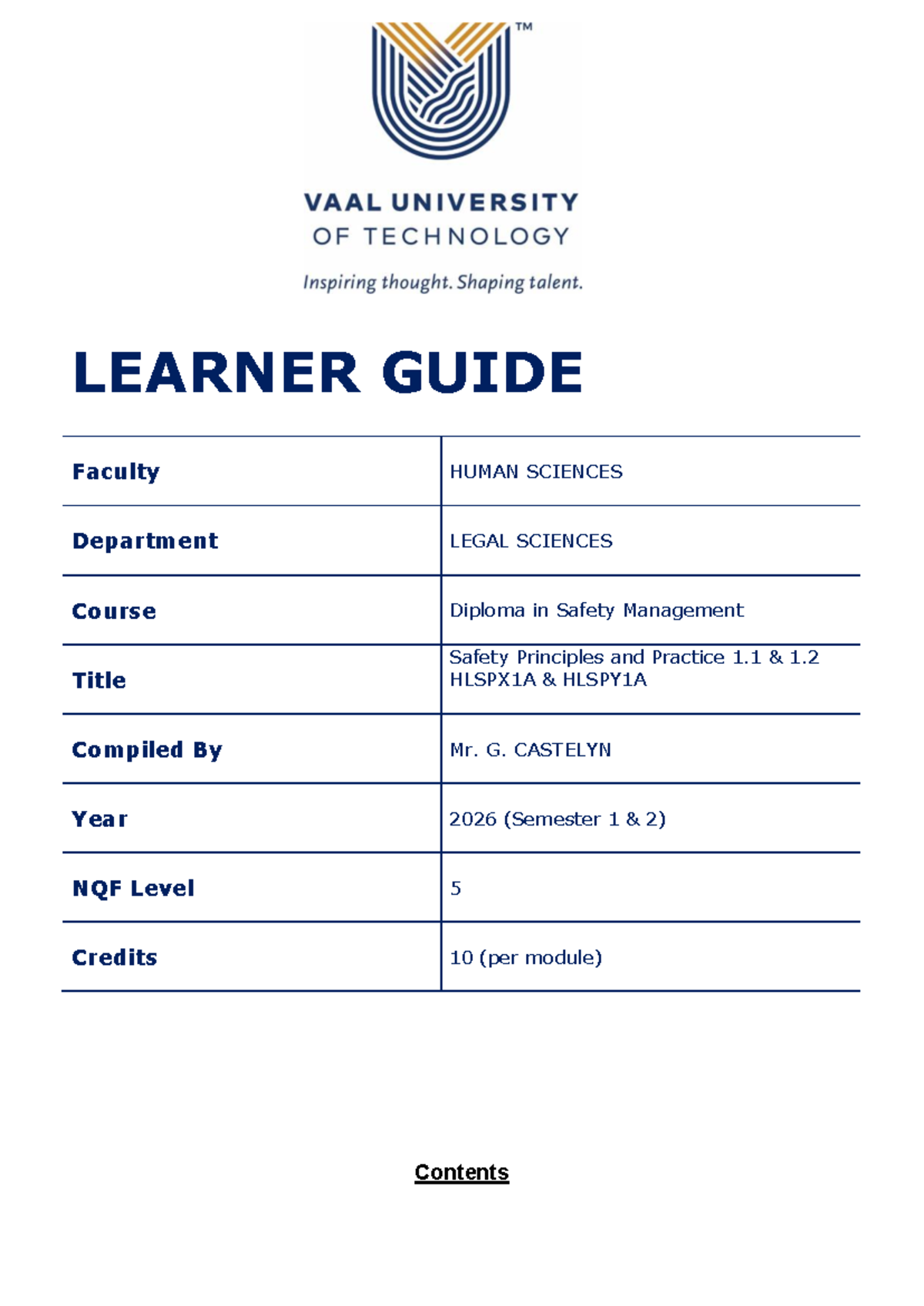 Safety Principles and Practice 1.1 Study Guide (HLSPX1A HLSPY1A) - Studocu