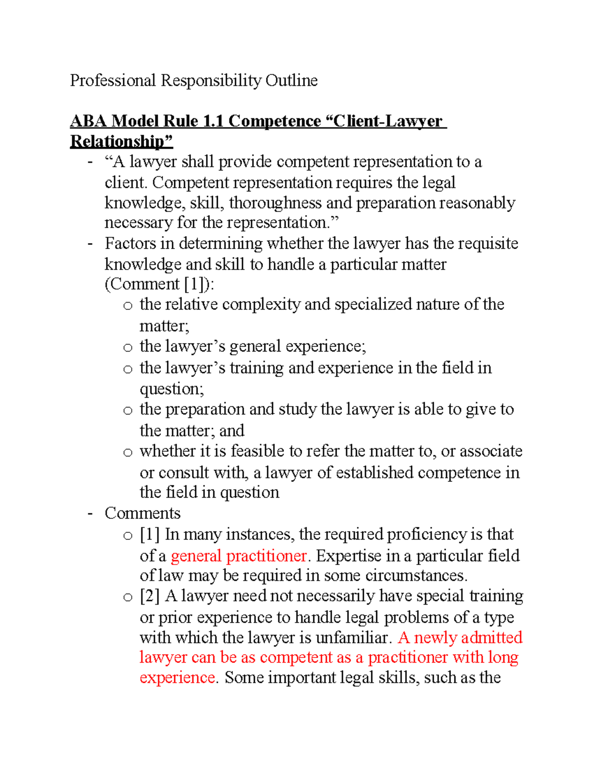 Professional Responsibility Outline: ABA Model Rules Overview - Studocu