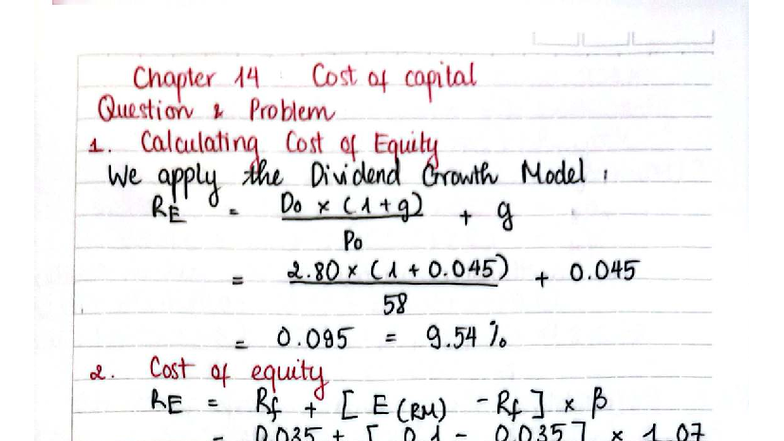 Corporate Finance CH 14: Cost of Capital Analysis and Calculations ...