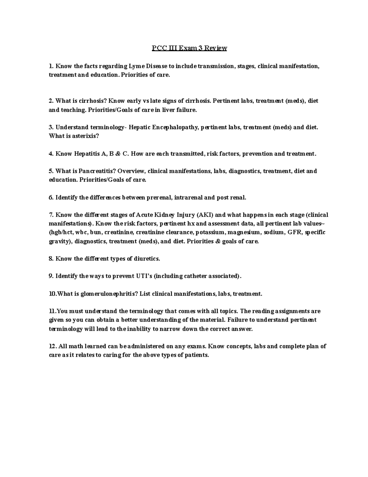 PCC III Final Exam 3 Comprehensive Study Guide on Liver & Pancreatic ...