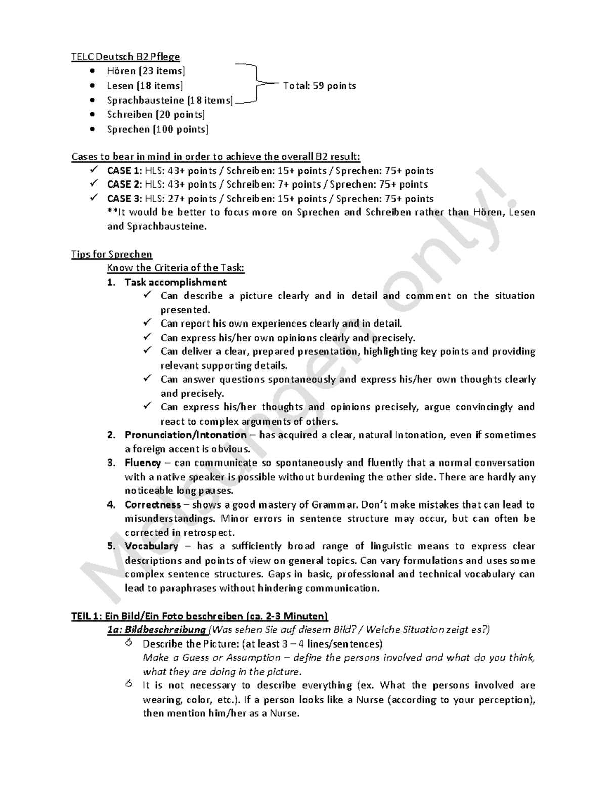 TELC Deutsch B2 Pflege: Hören, Lesen, Schreiben, Sprechen - Prüfungsvorbereitung - Document Preview