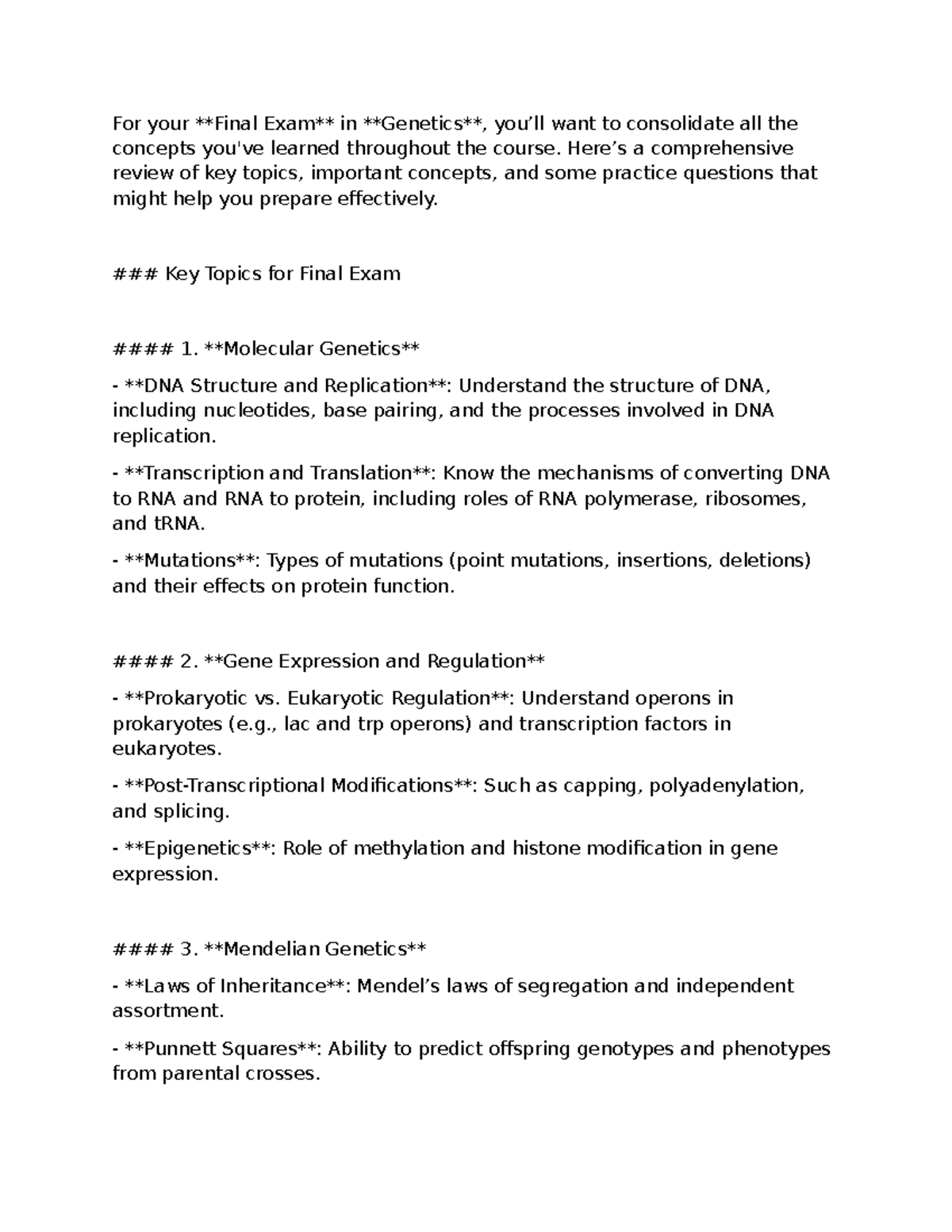 Final exam genetics review - For your Final Exam in Genetics, you’ll ...