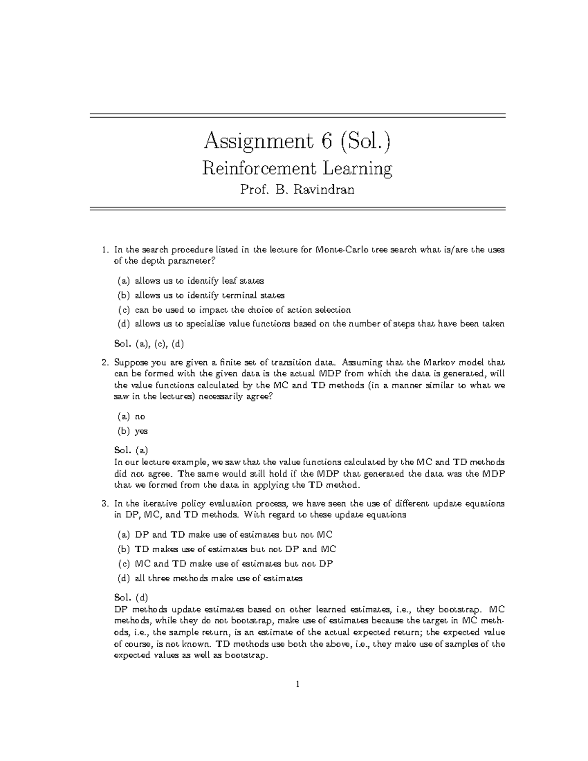 Assignment 6 Solutions - Reinforcement Learning (Course Code: Hhsjs ...