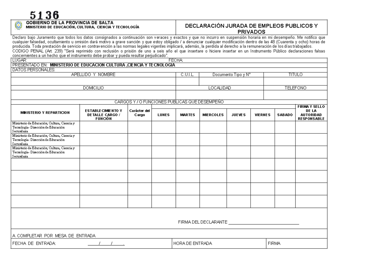 Declaracion jurada 5136 digitalizada - GOBIERNO DE LA PROVINCIA DE ...