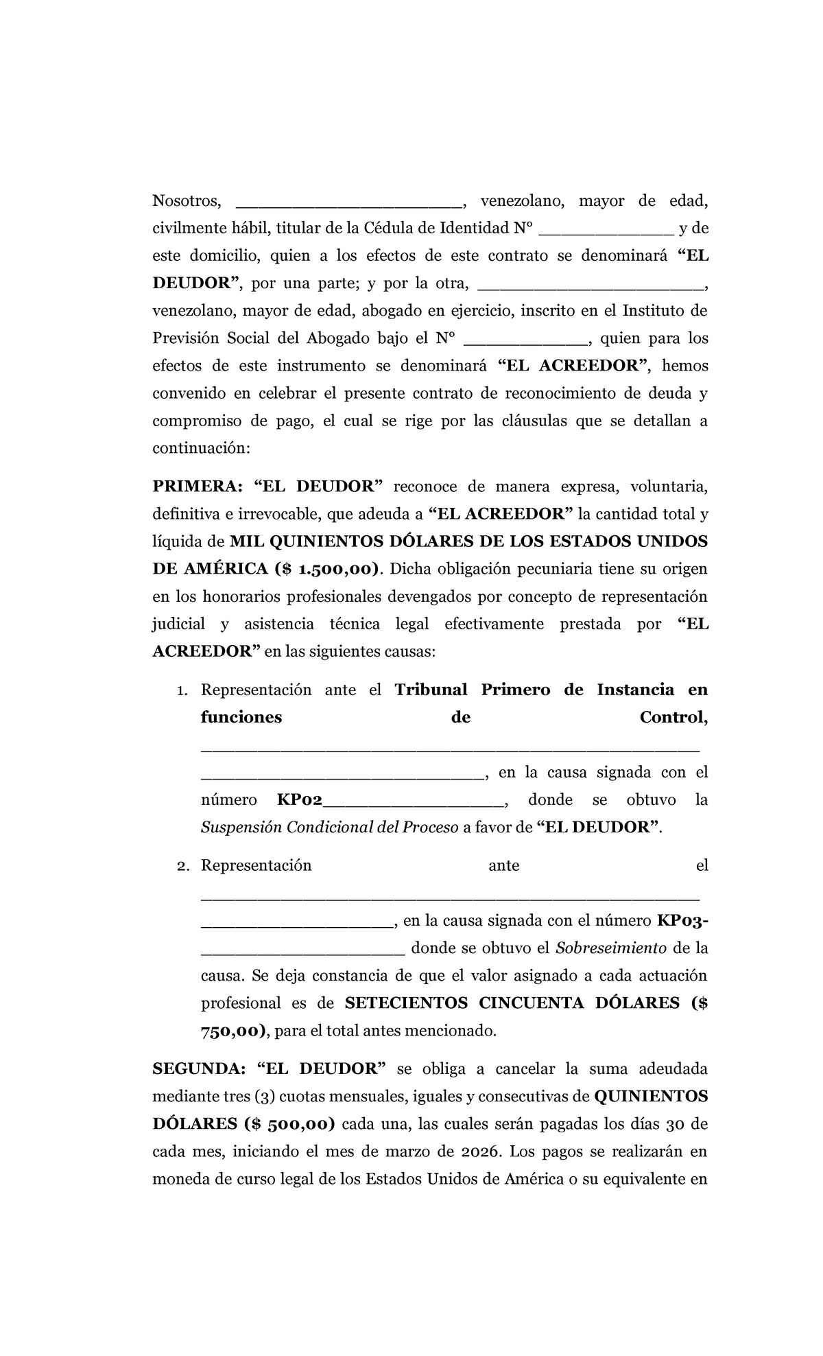 Convenio de Pago por Honorarios Profesionales - Contrato Legal - Studocu