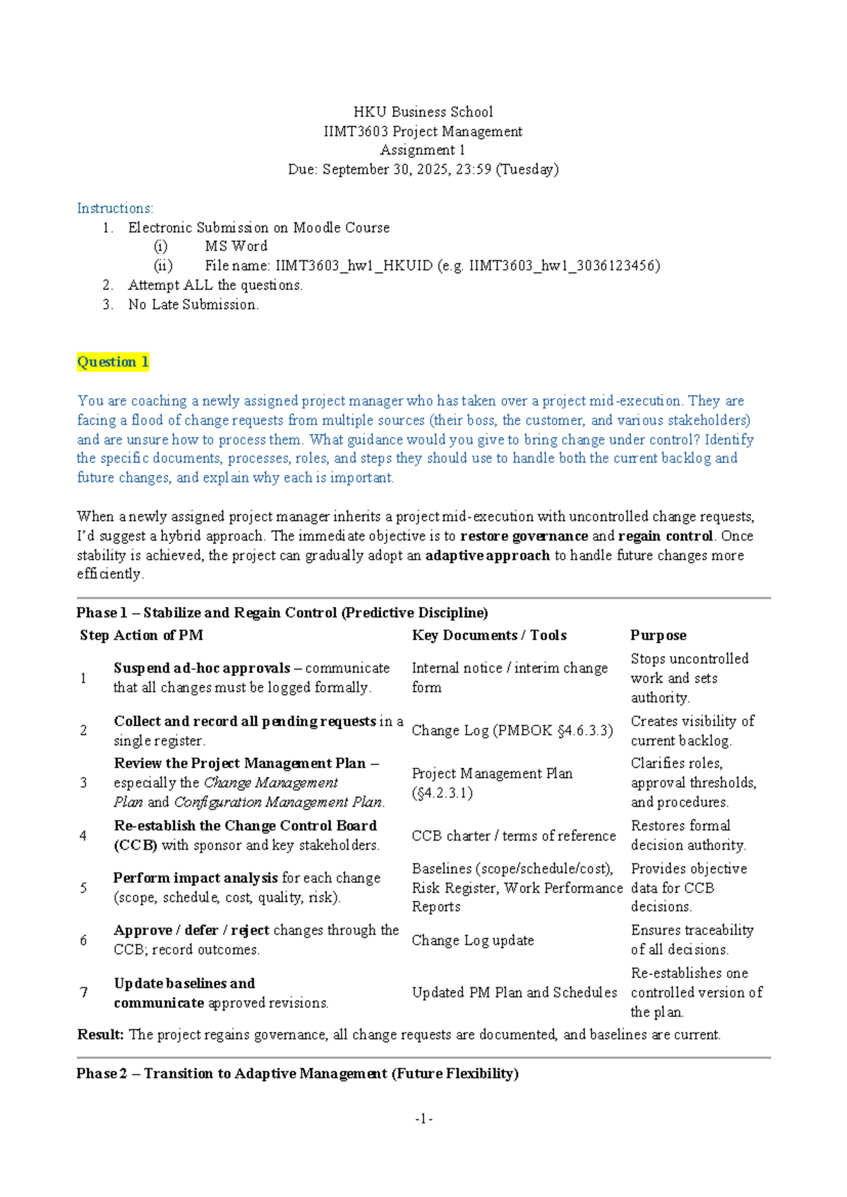 IIMT3603 Project Management Assignment 1 Guidelines and Insights - Studocu
