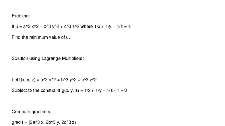 Minimum Value of u: Lagrange Multipliers Solution - Studocu
