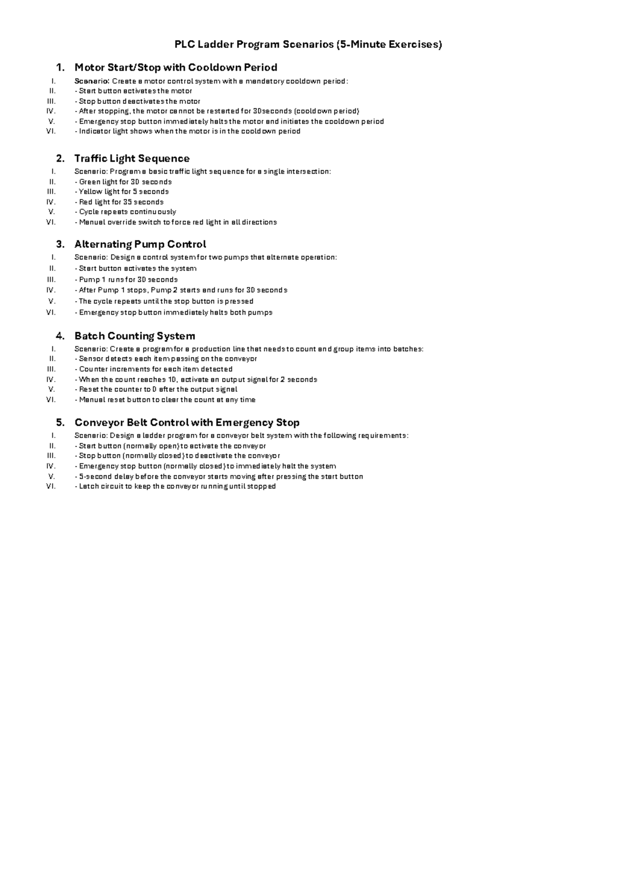 PLC-5min Exercises: Ladder Program Scenarios for Automation - Studocu