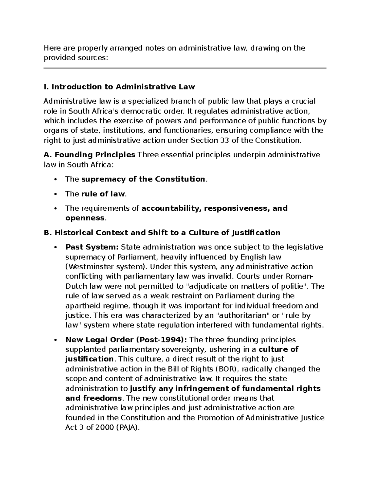 Administrative Law Notes: Key Principles and Constitutional Framework ...