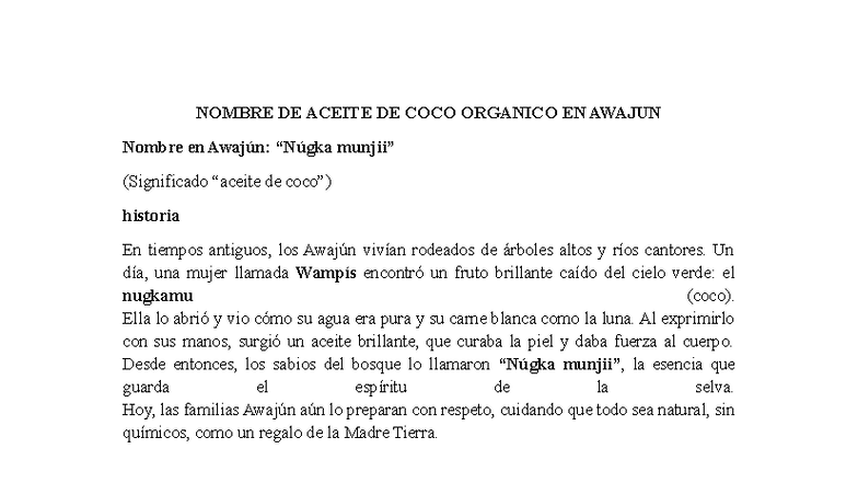 Aceite de Coco Orgánico en Awajún: Significado y Tradición - Studocu