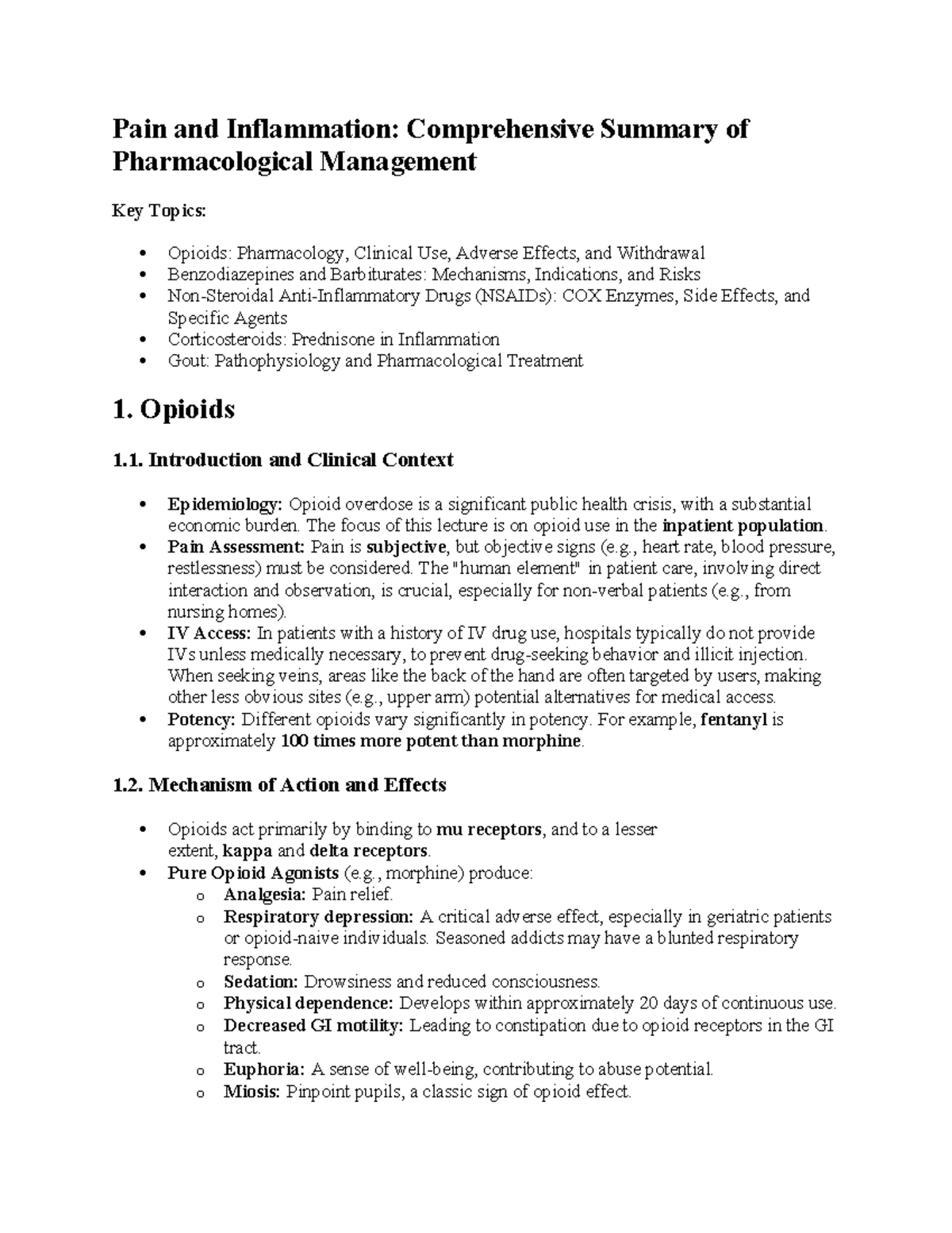 Wk 3 - Pain and Inflammation: In-Class Notes on Pharmacological ...