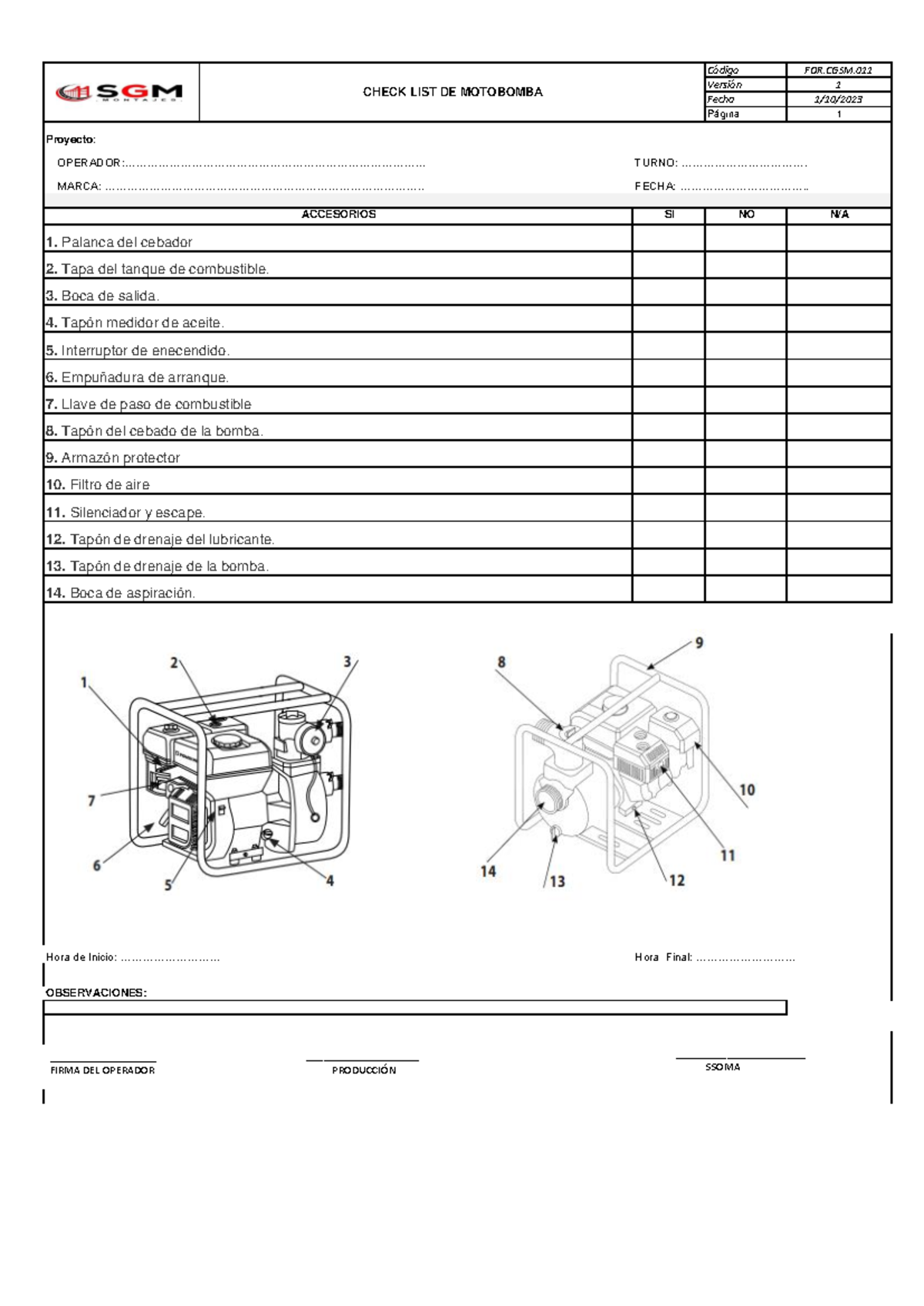 FOR-SST-009 Check LIST Motobomba - Document Preview