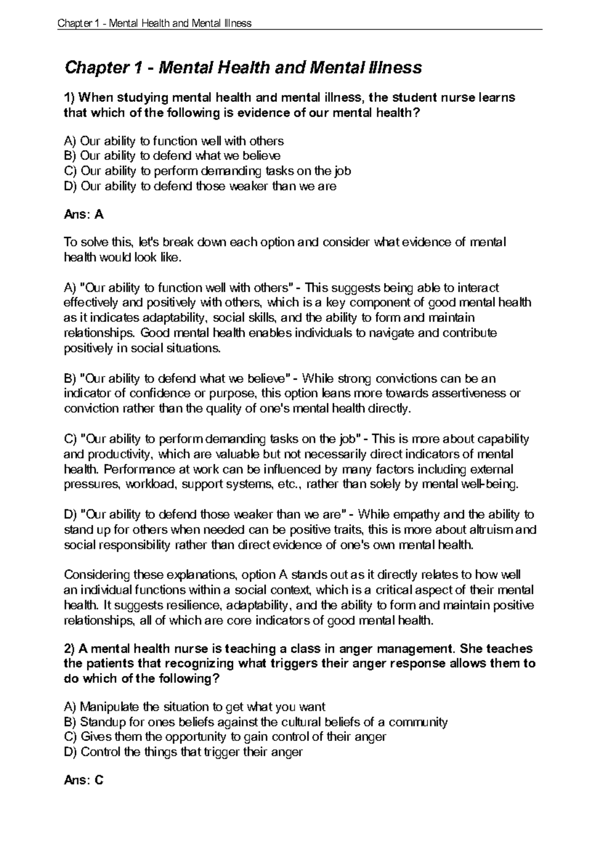 Chapter 1: Mental Health and Mental Illness - Key Concepts and Insights ...