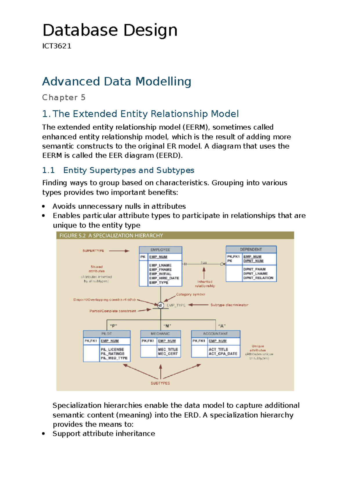 Chapter 5 Notes - Summary of EER Model in DB Systems (ICT) - Studocu