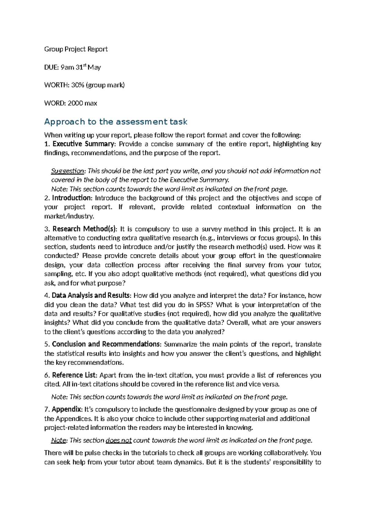 Group Project Report Guidelines: Structure & Requirements - Studocu