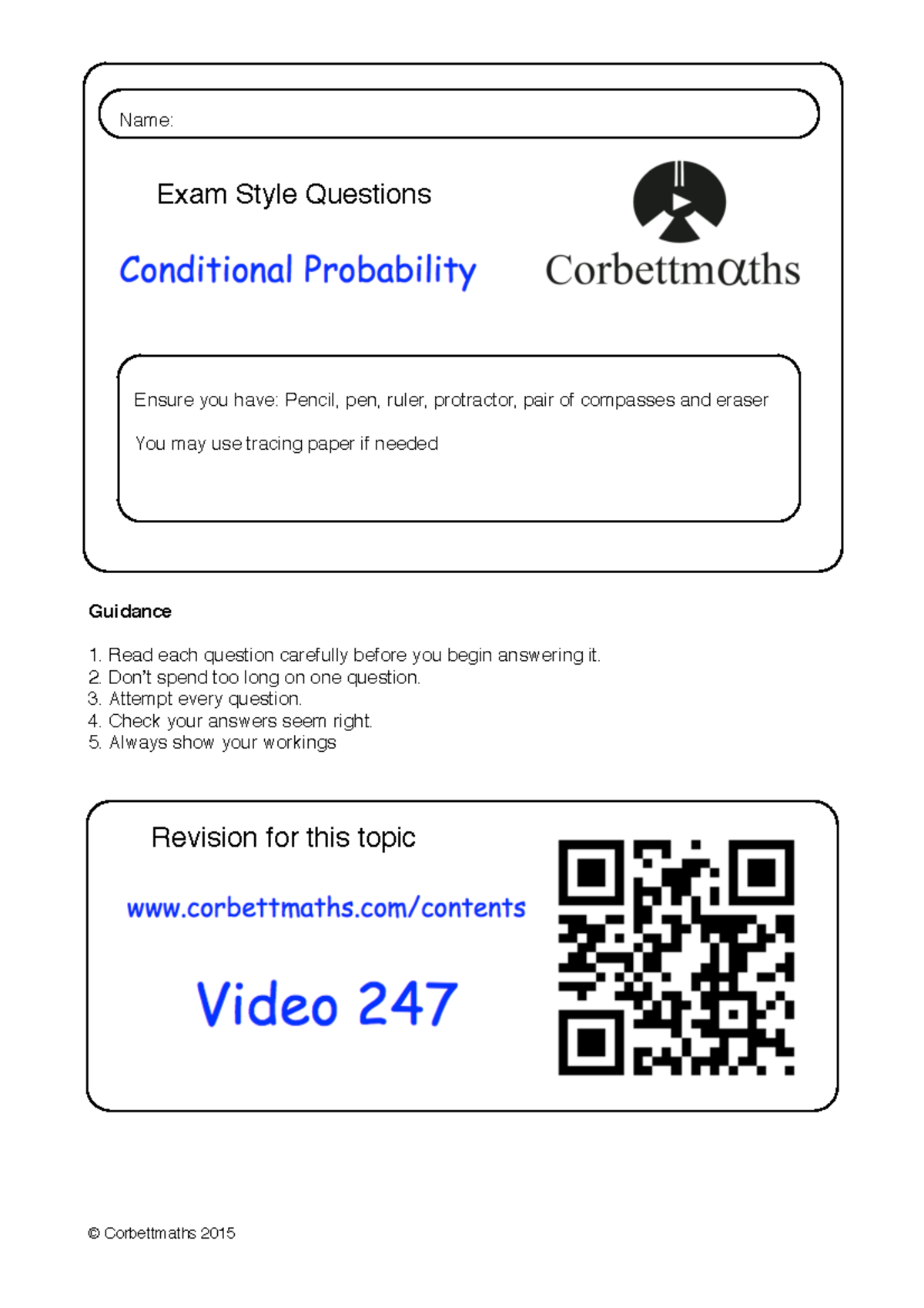 Conditional Probability Exam Questions - PDF - Studocu