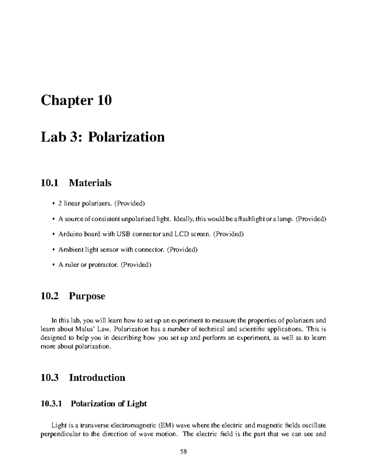 PHYS 130 L3 Polarization Manual - Chapter 10 Lab 3: Polarization 10 ...