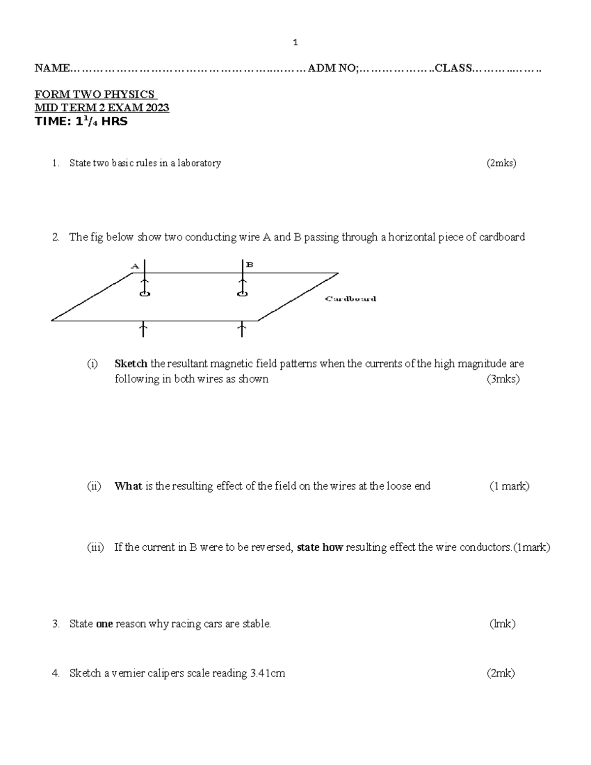 Physics F2 Mid Term 2 Exam Questions 2023 - Studocu