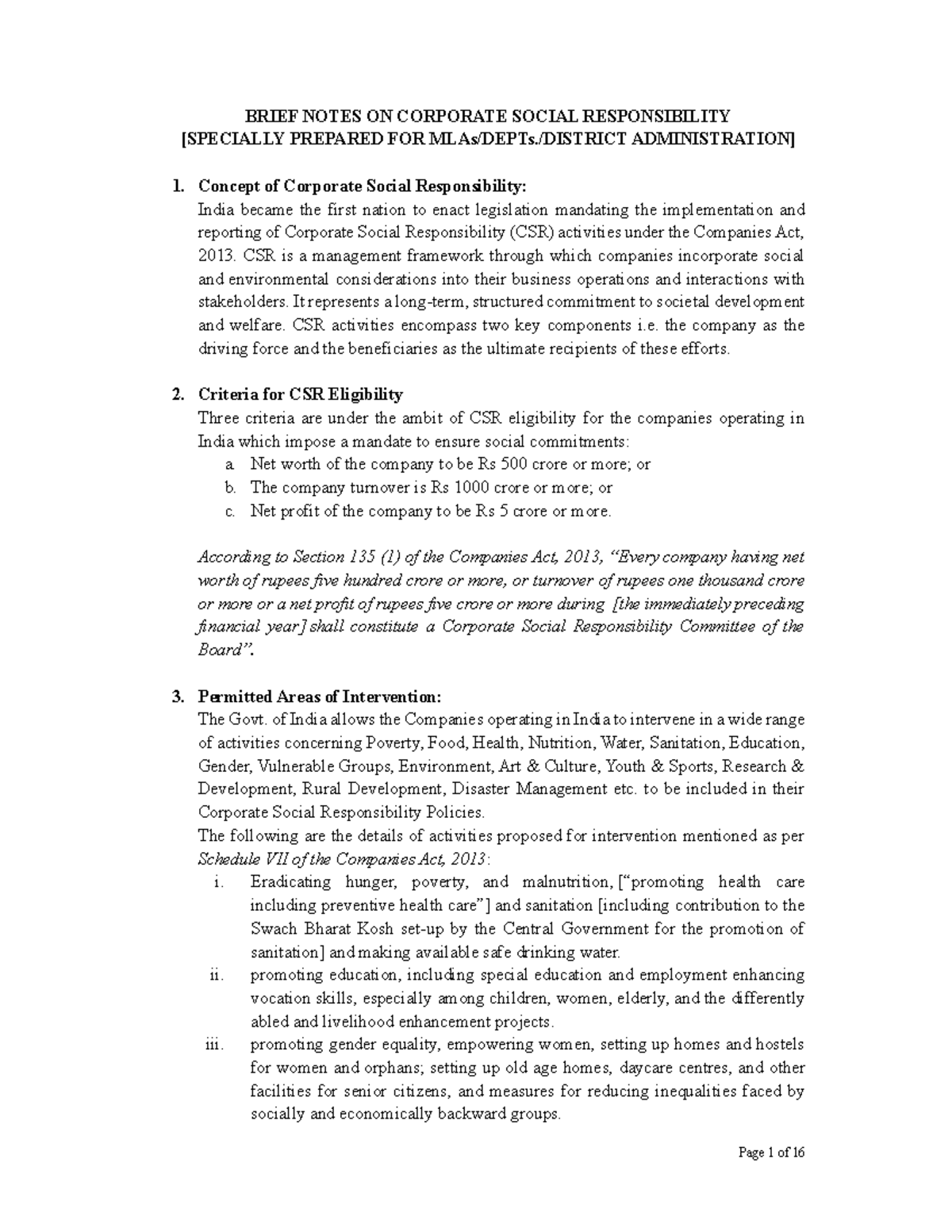 Corporate Social Responsibility (CSR) Overview and Guidelines for 1 ...