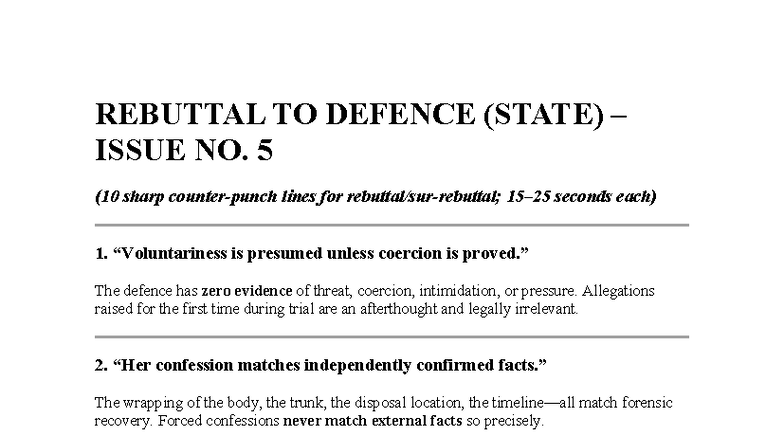 Rebuttal to Defence (State) Issue No. 5: Key Arguments and Evidence ...
