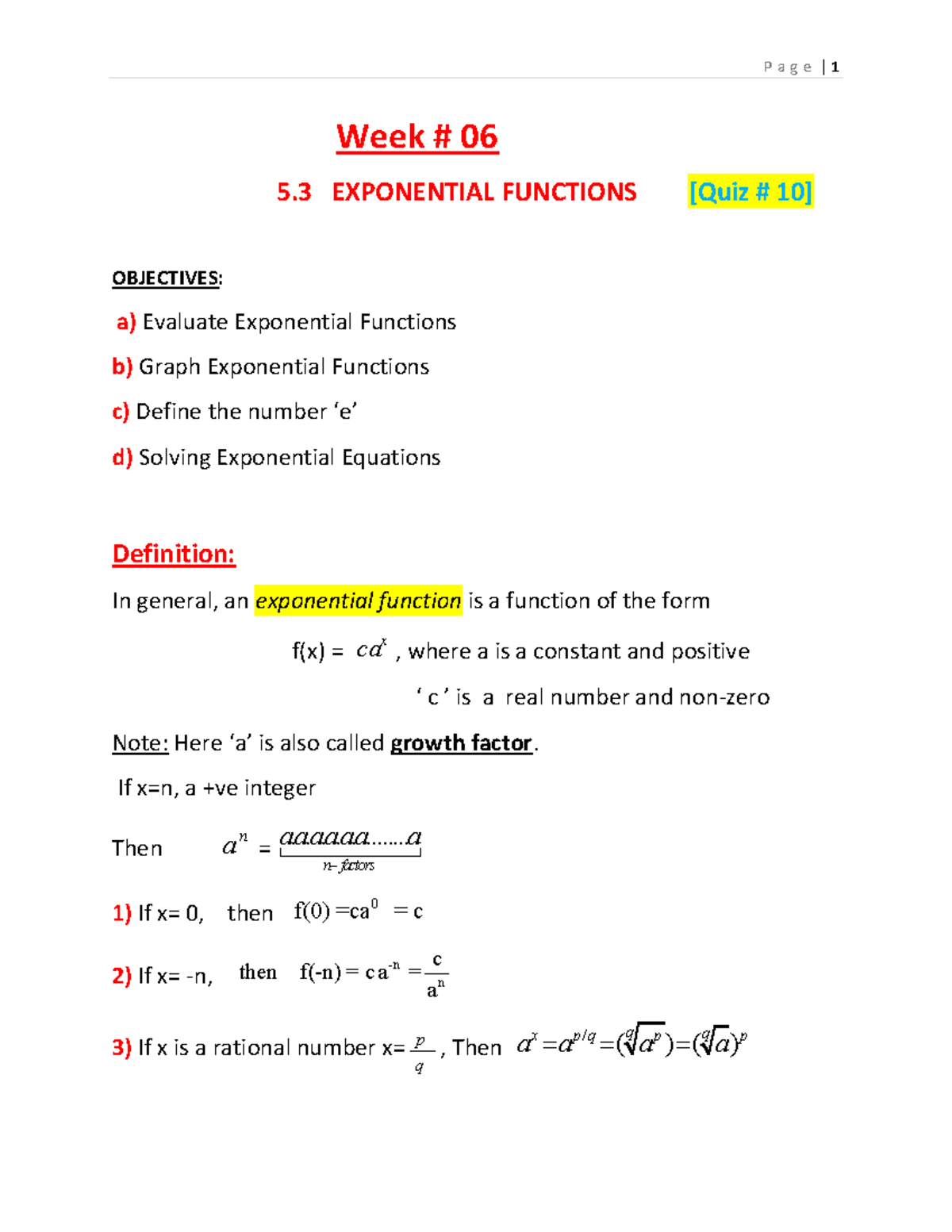 WEEK 06 (103) - Exponential Functions Practice for Midterm - Studocu