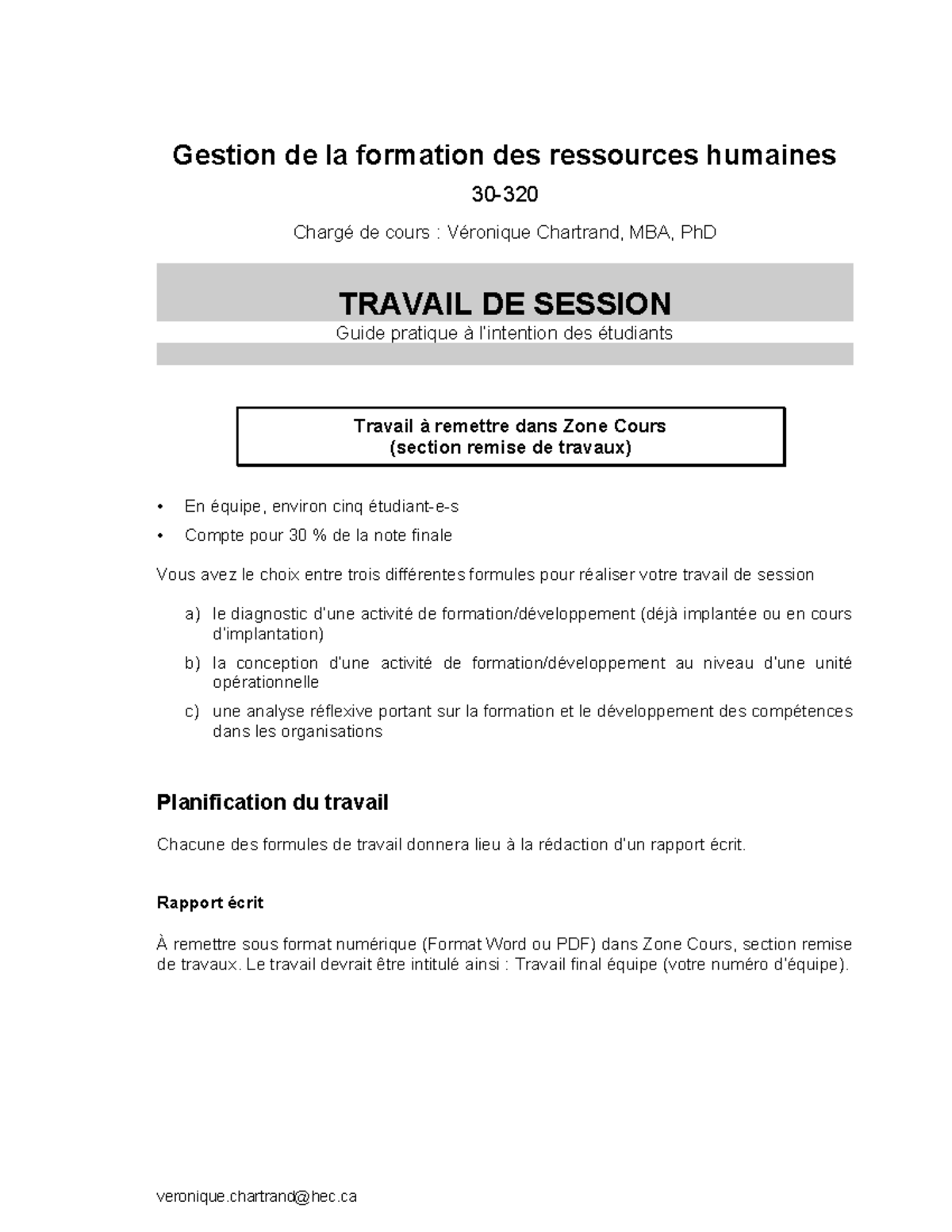 Gestion de la formation des ressources humaines - Travail de session ...