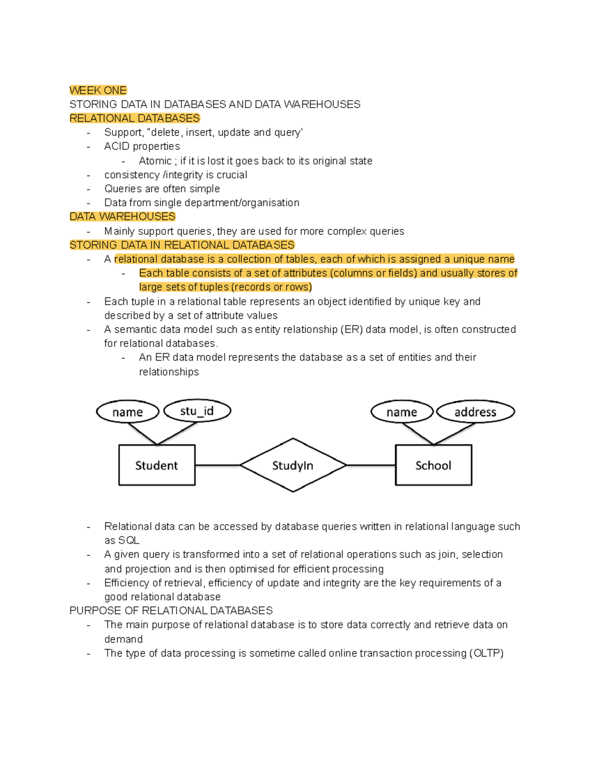 CITS3401 EXAM Notes - exam - WEEK ONE STORING DATA IN DATABASES AND ...