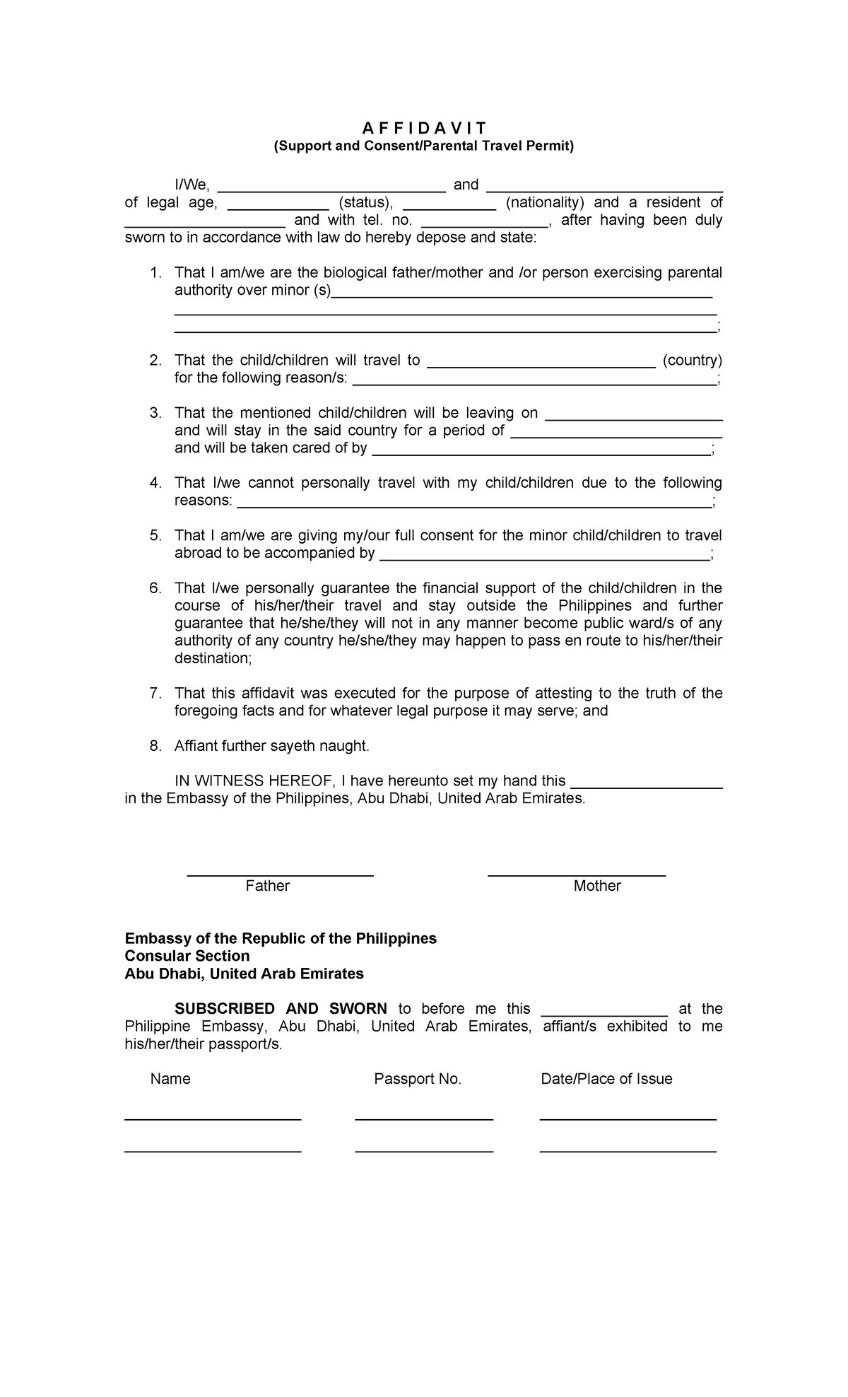 Affidavit of Parental Travel Consent for Minors - Studocu