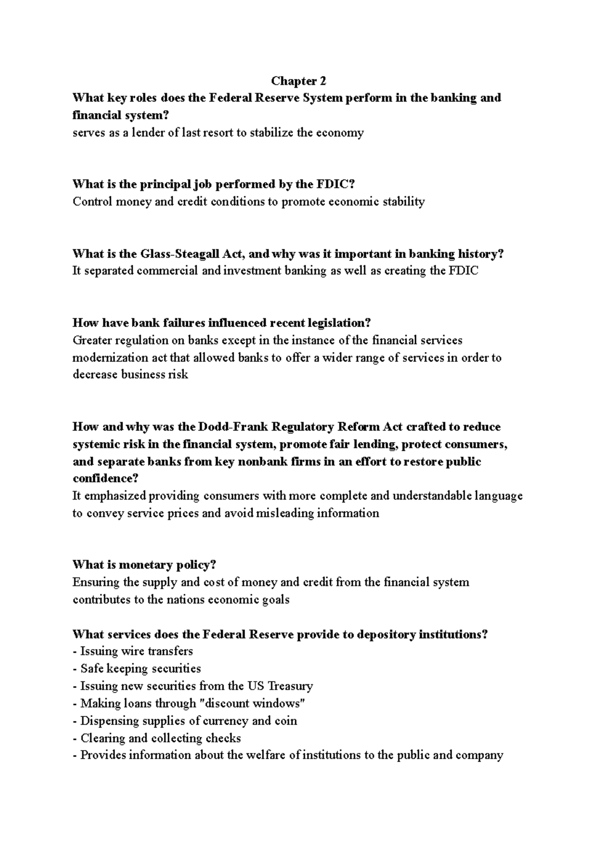 Quick Quiz on Banking Concepts from Chapters 2, 3 & 4 - Studocu