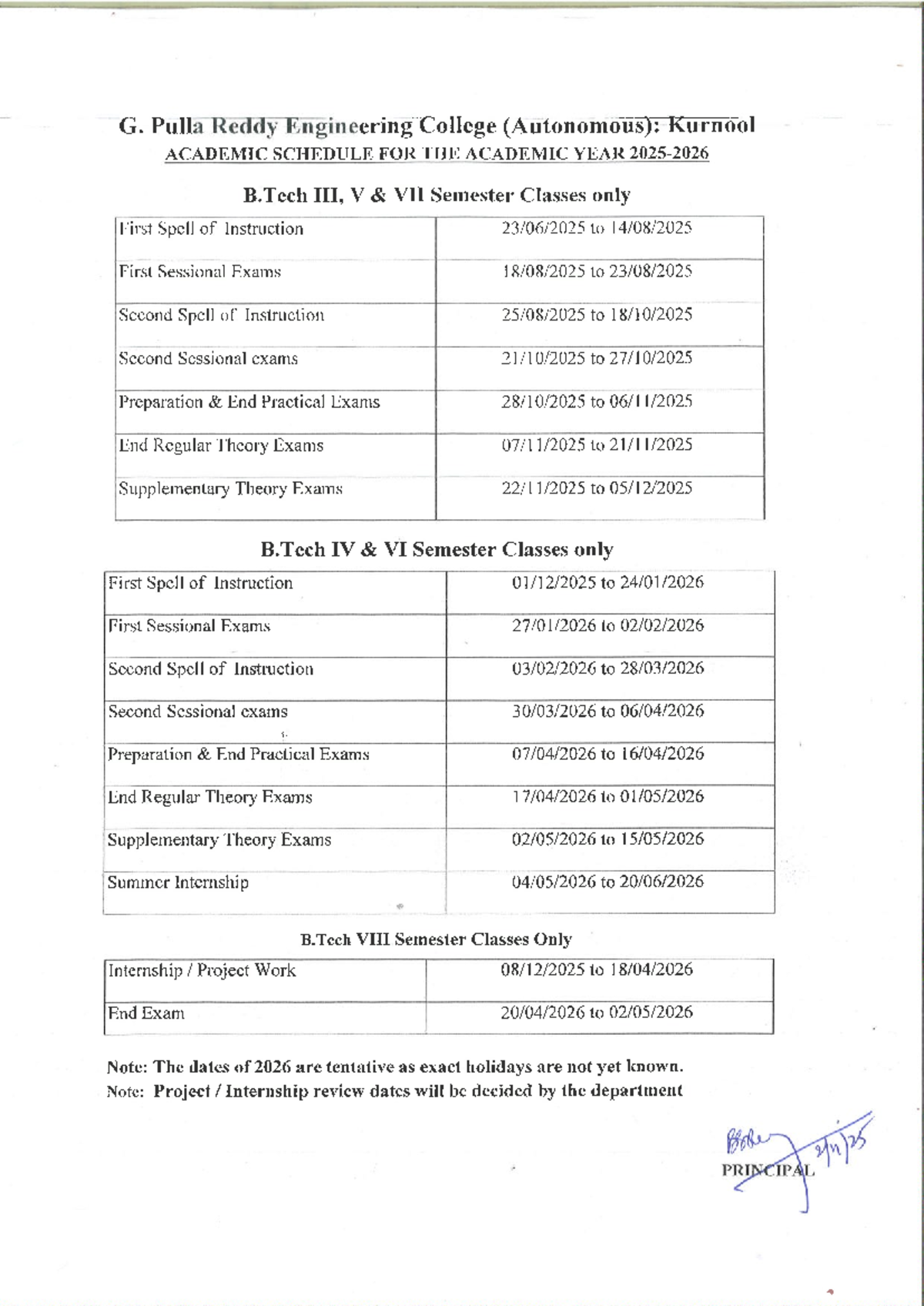 B.Tech Academic Schedule 2025-2026: Semester & Exam Dates - Studocu