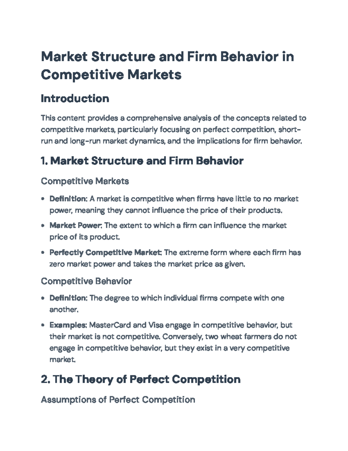 Market Structure & Firm Behavior in Competitive Markets: Analysis - Studocu