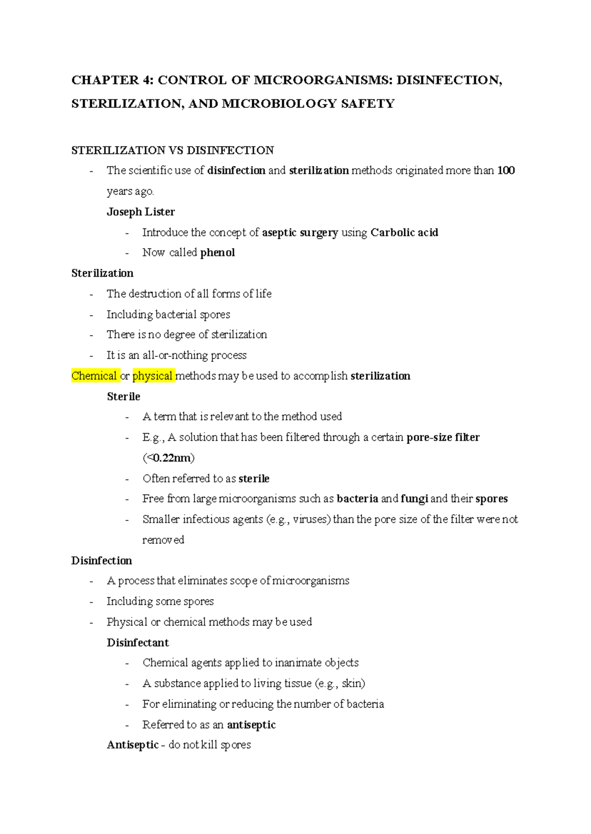 Micro Bacte Lab C4a: Control of Microorganisms - Disinfection ...