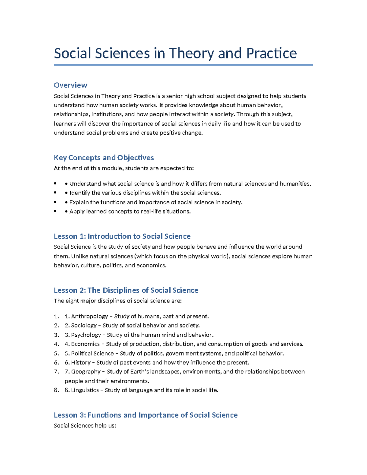 Social Sciences in Theory and Practice Overview: Module Guide - Studocu
