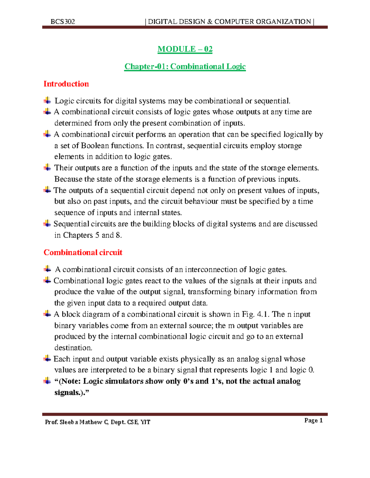 DDCO SEM III Module 2 Combinational Logic Notes for Sem Exam - Studocu