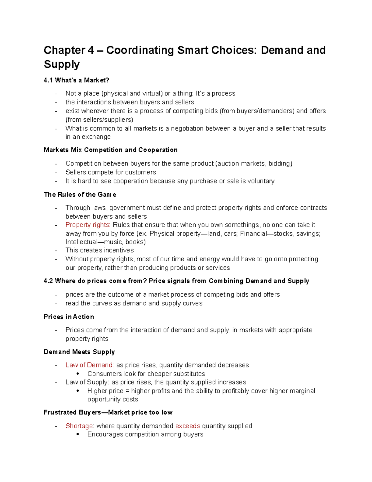 Ch 4- Demand & Supply - Chapter 4 – Coordinating Smart Choices: Demand ...
