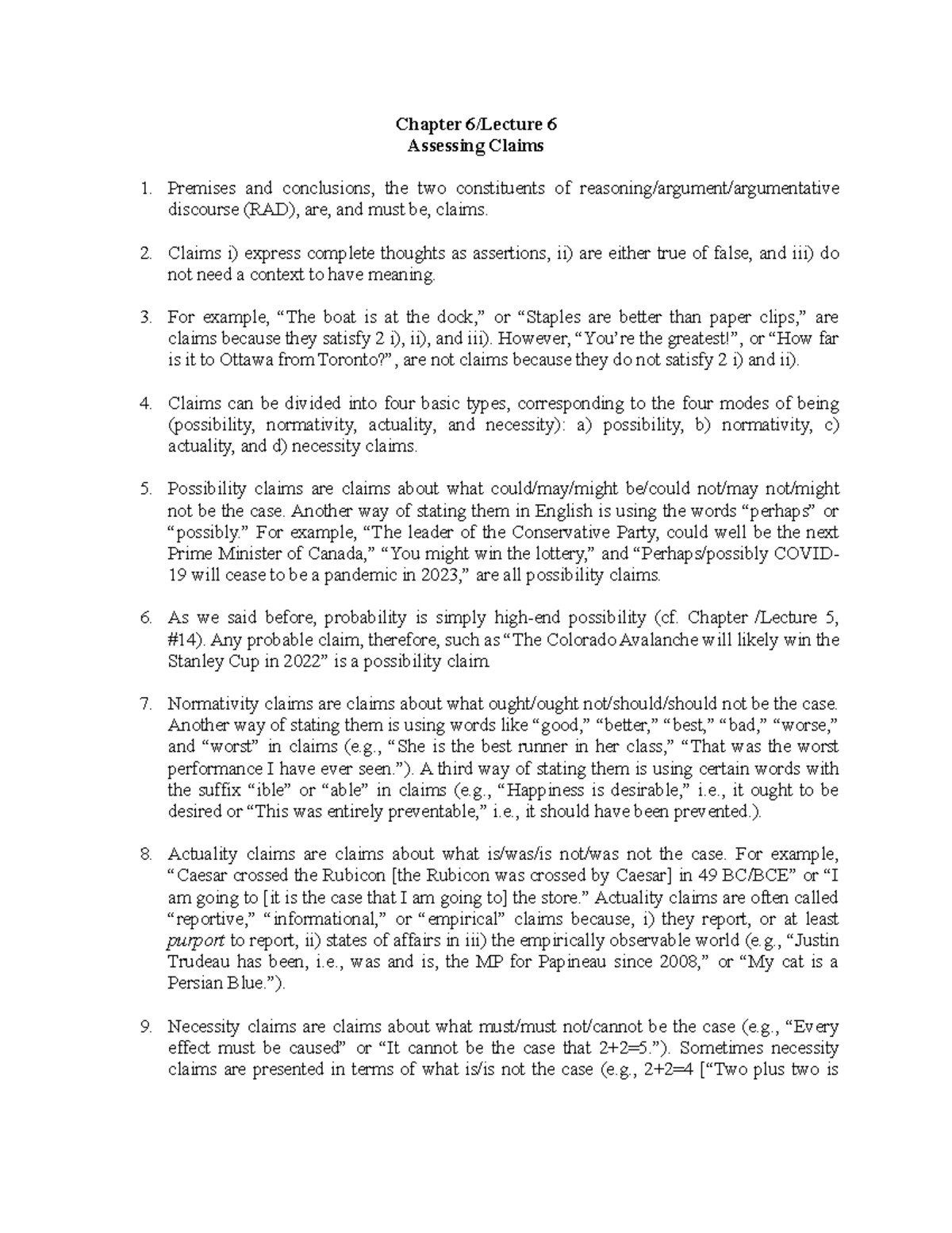 Chapter 6 - Claims Assessment Lecture Notes - Studocu