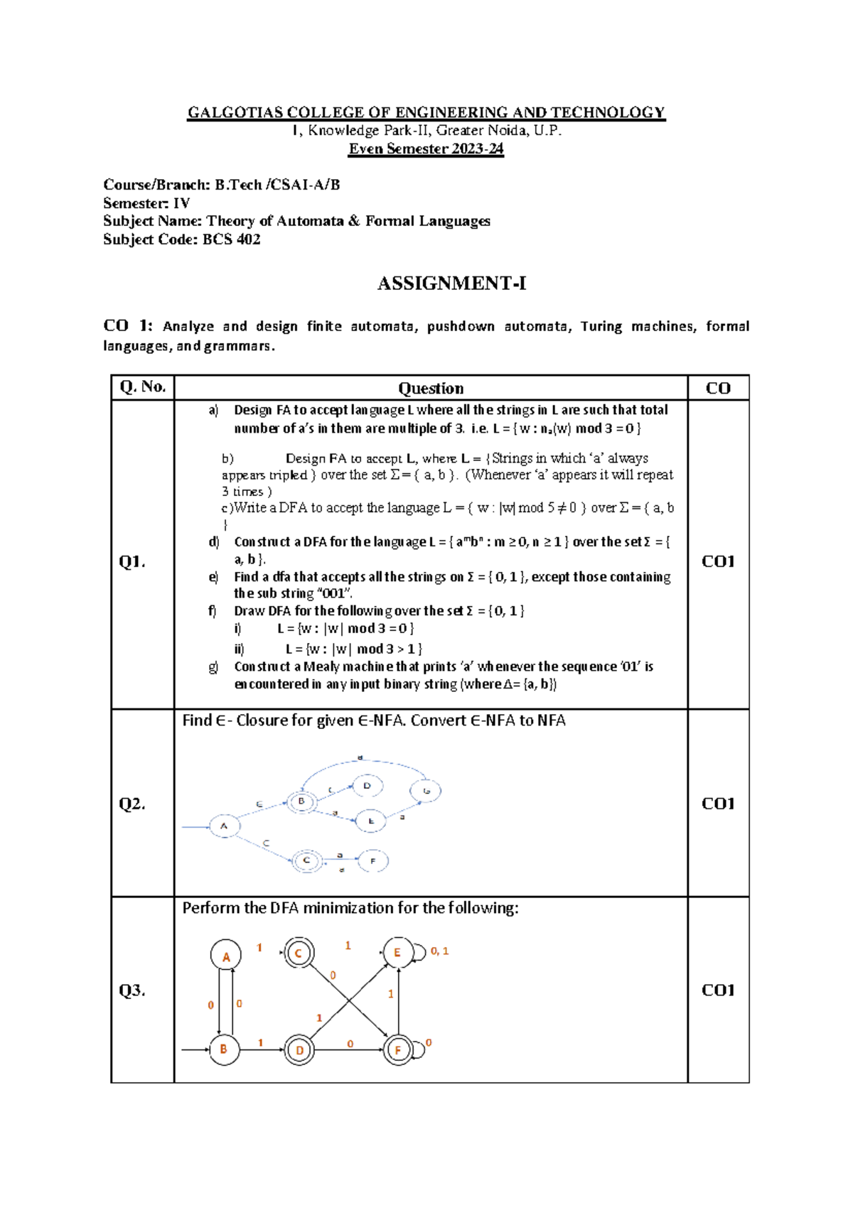 BCS 402 - TAFL Assignments 1 & 2: Finite Automata & Formal Languages ...