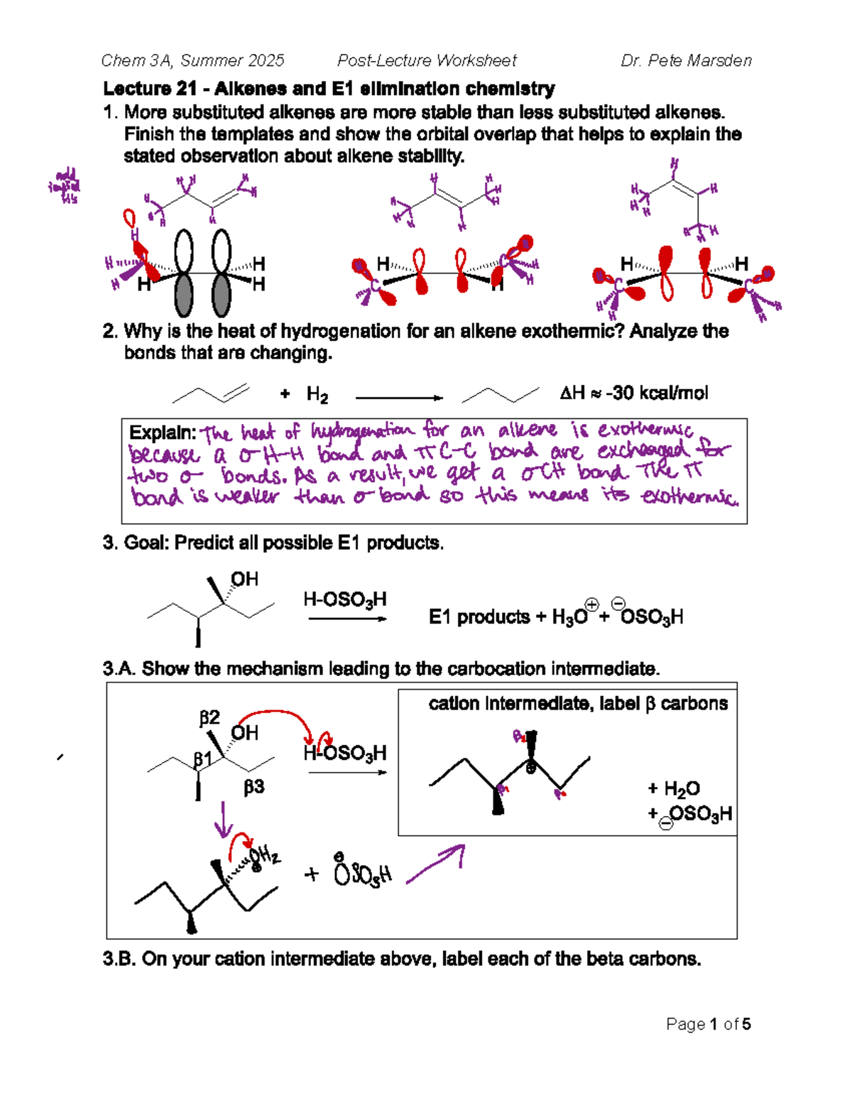 Chem 3A Summer 2025 Lecture 21 Post Lecture Worksheet - Studocu
