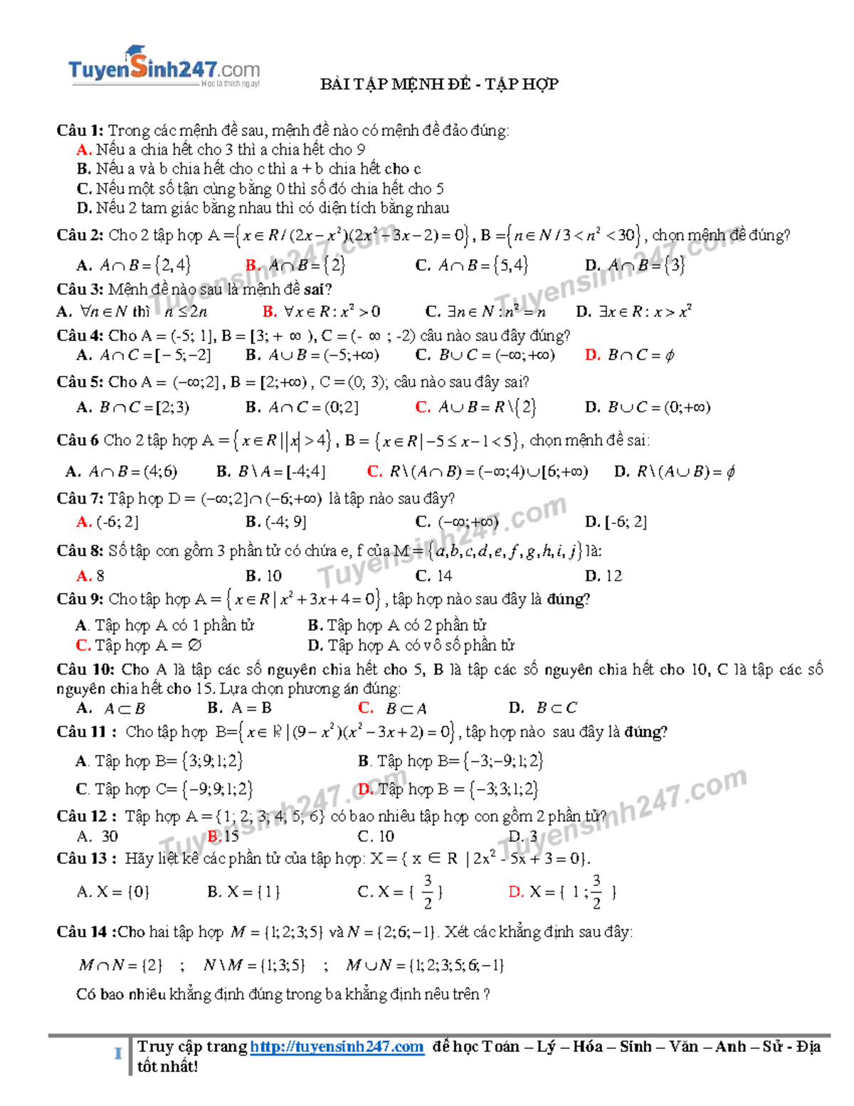 35 cau trac nghiem menh de tap hop co dap an - 1 Truy cập trang ...
