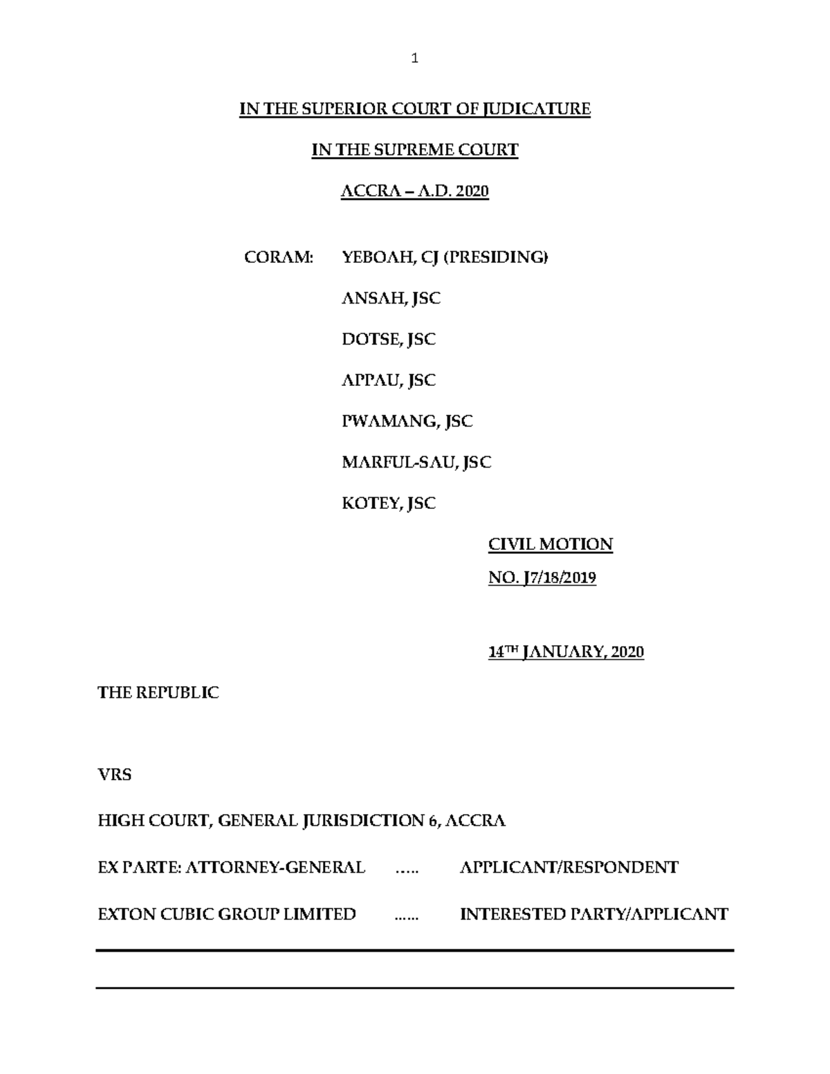 The Republic Vrs High Court General Jurisdiction 6 Accra Ex Parte ...