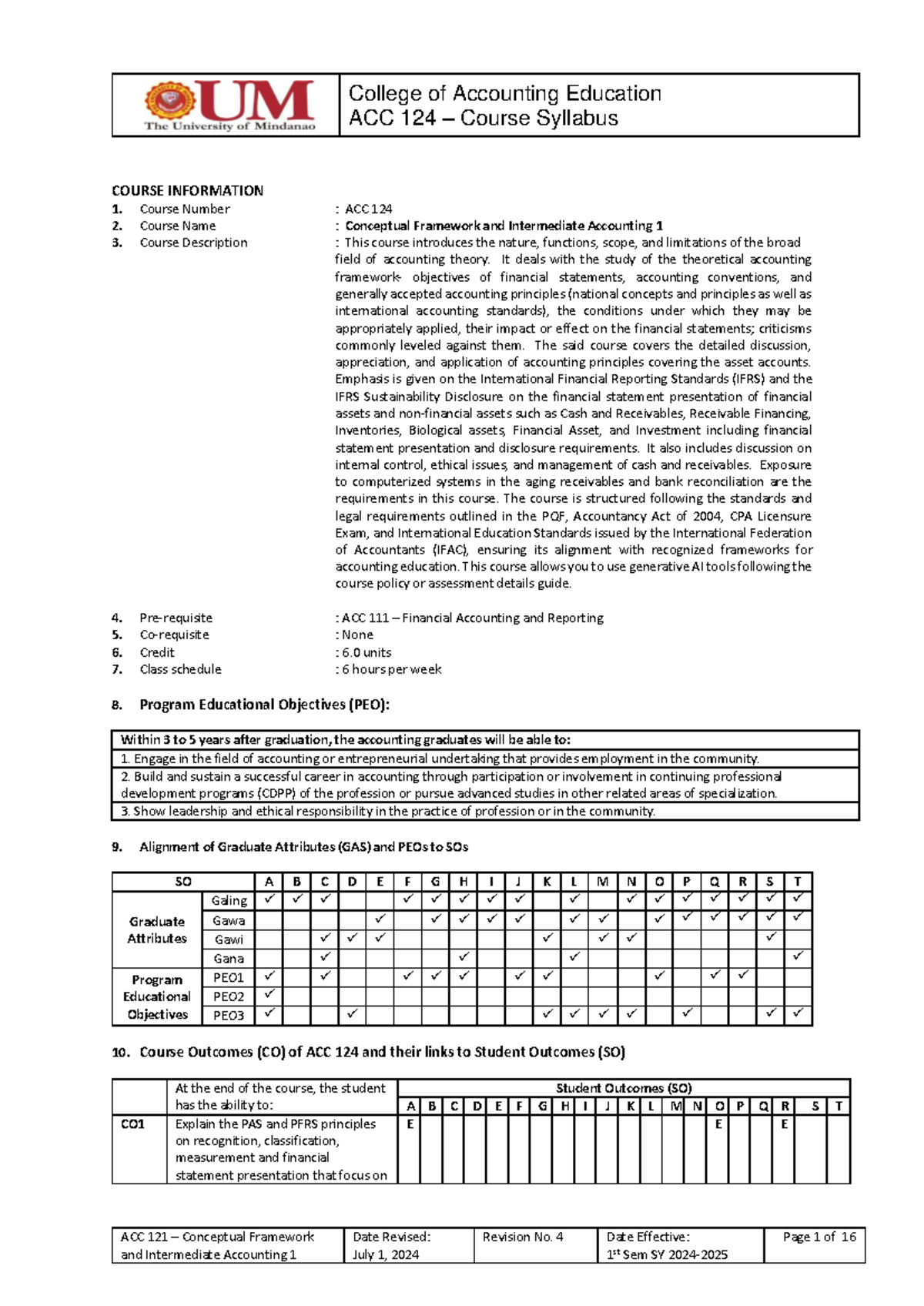 Bsa1 Acc 124 Syllabus Conceptual Framework Intermediate Accounting