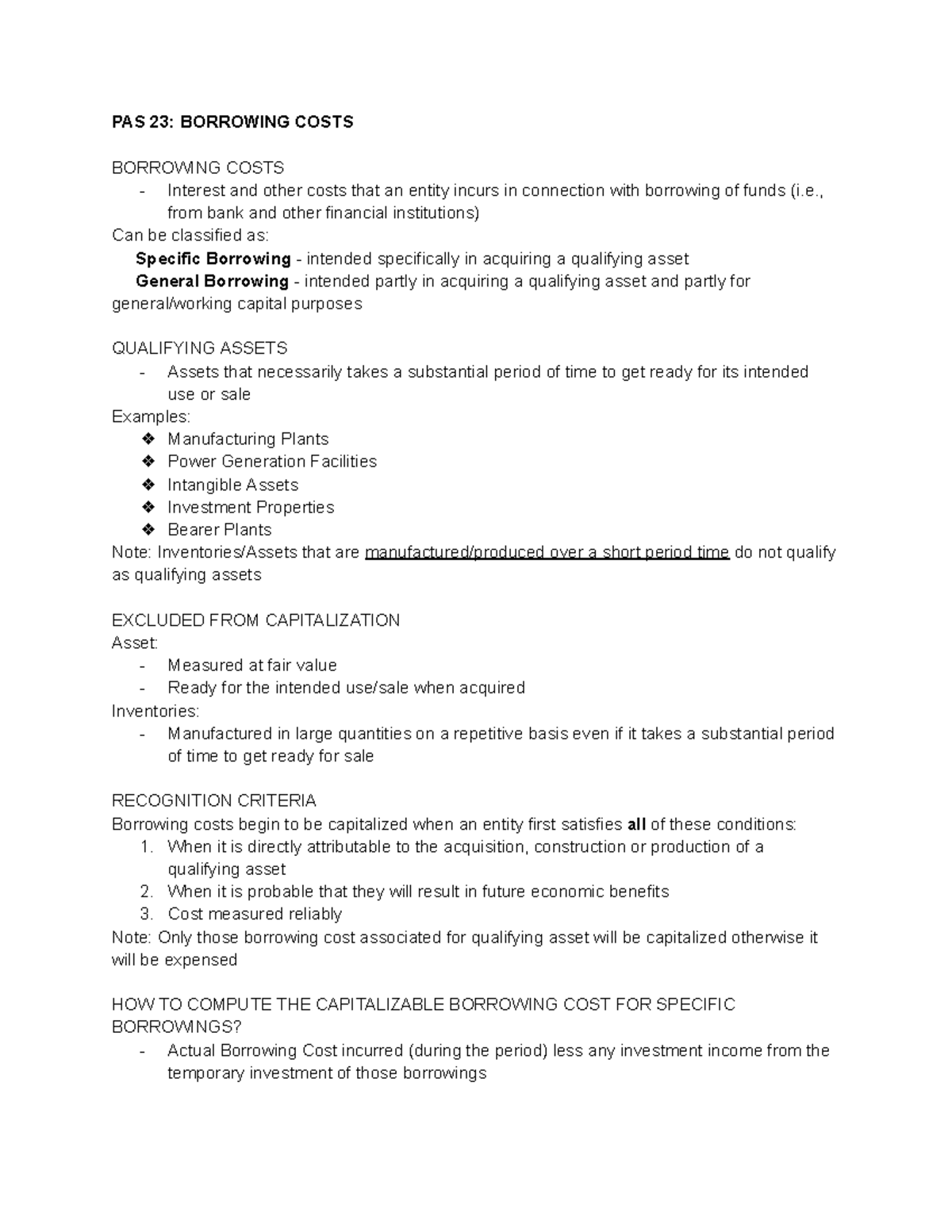 PAS 23: Notes on Borrowing Costs and Qualifying Assets - Studocu