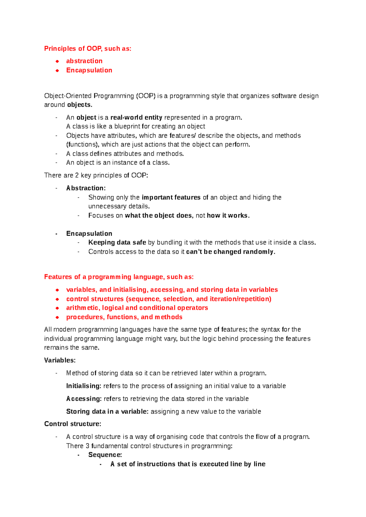 Applied Computing Notes - OOP Principles & Programming Concepts ...