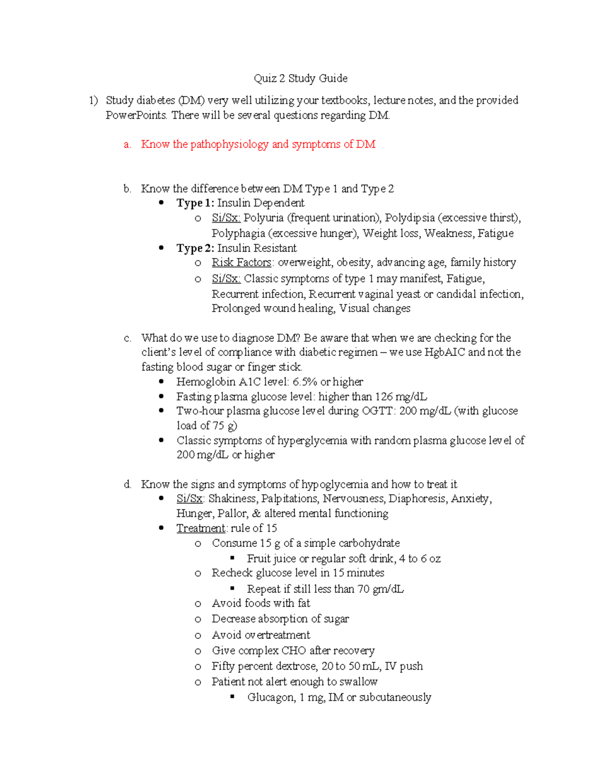 Quiz 2 Study Guide - Diabetes and Medication Insights for Nursing - Studocu