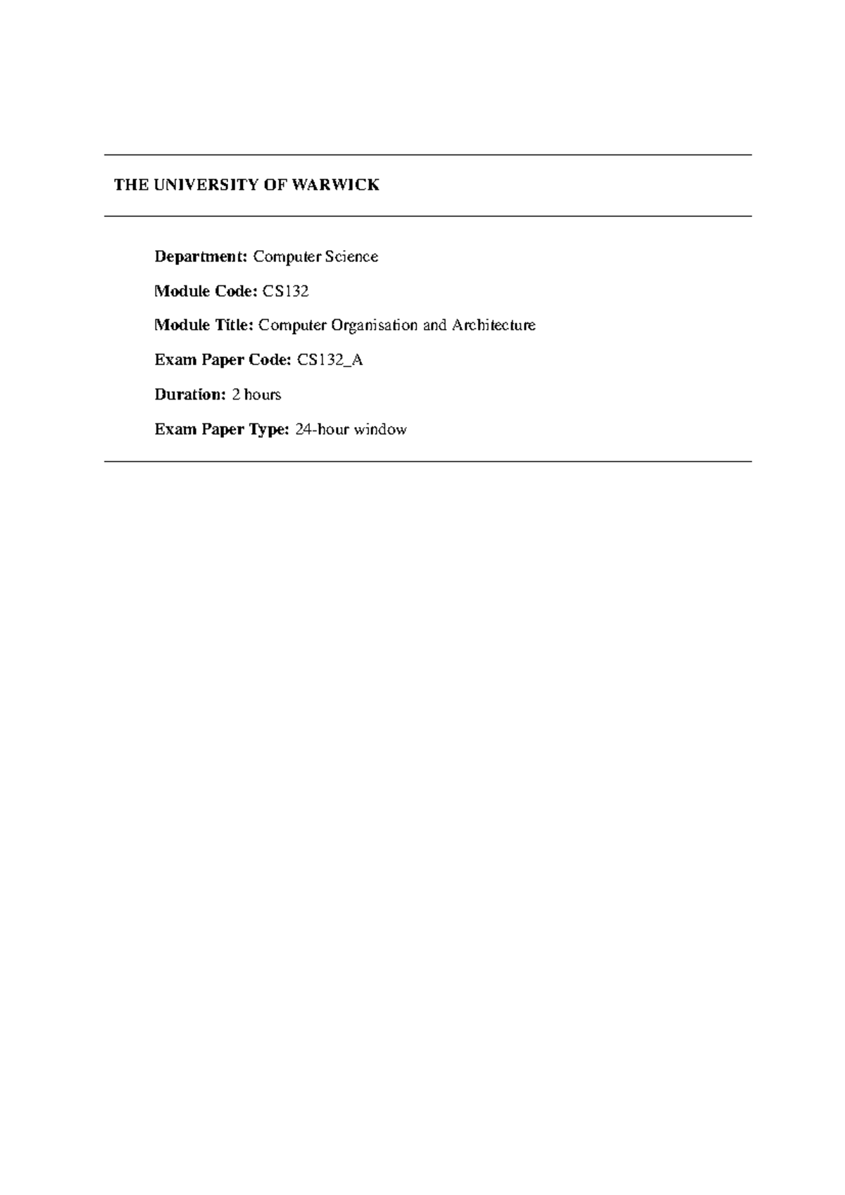 Cs132 Summer 2021 Exam Paper: Computer Organisation & Architecture ...