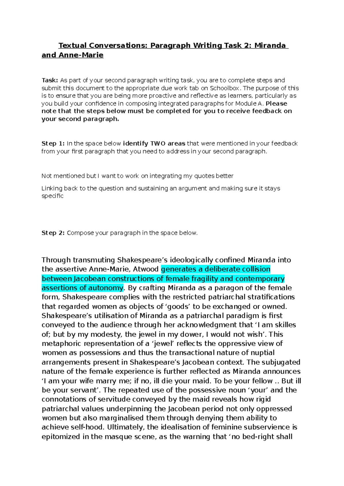 Textual Conversations: Paragraph Writing Task 2 Proforma 2026 - Studocu