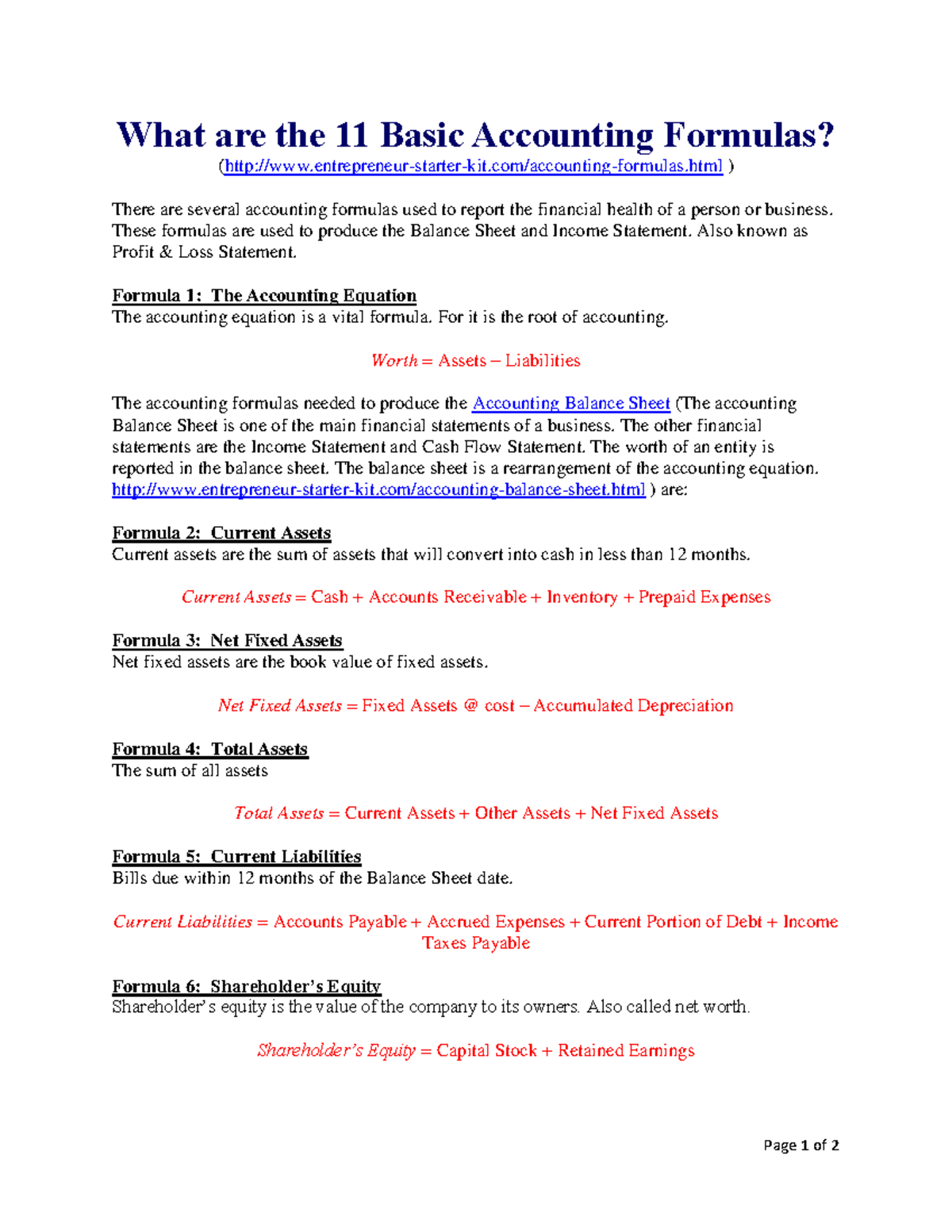 Accounting Formulas: Essential Concepts for Financial Reports - Studocu
